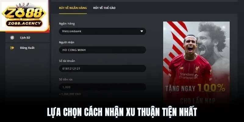 Lựa chọn cách nhận xu thuận tiện nhất
